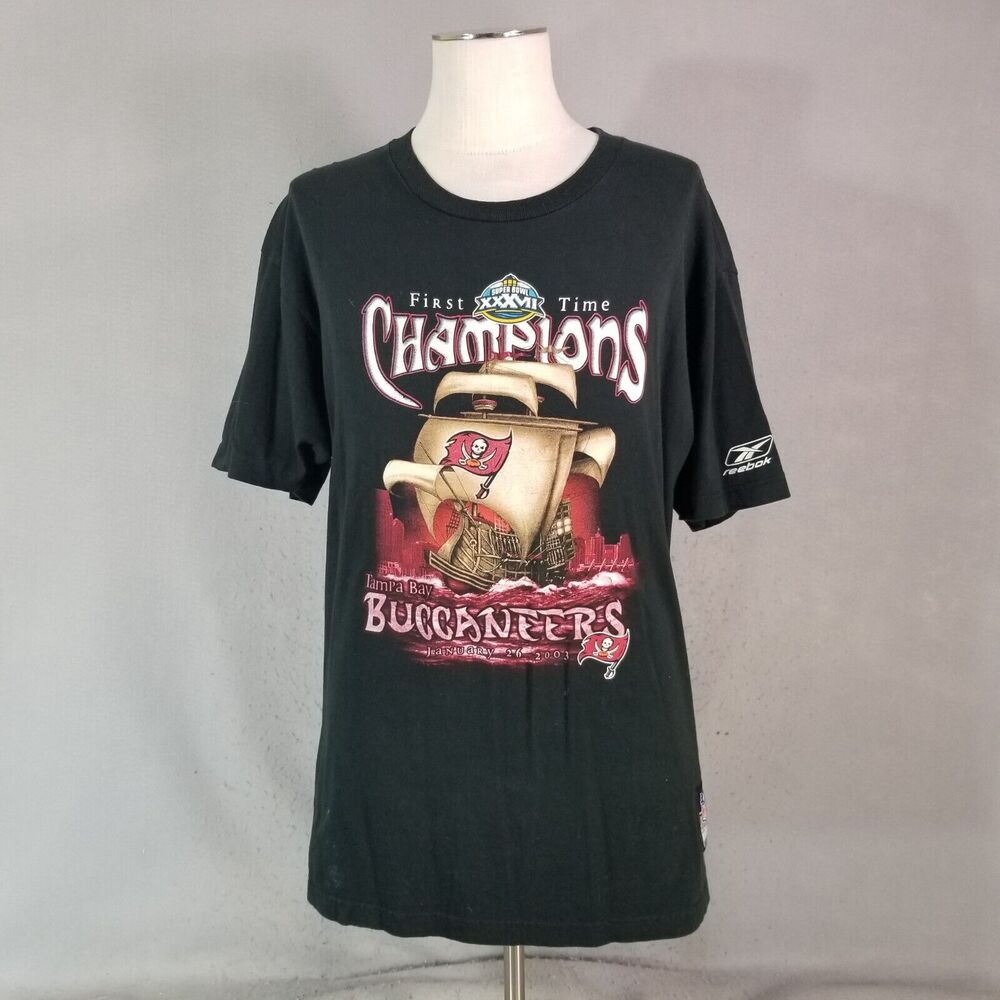 Reebok Tampa Bay Buccaneers shirt men's large black championship 2003